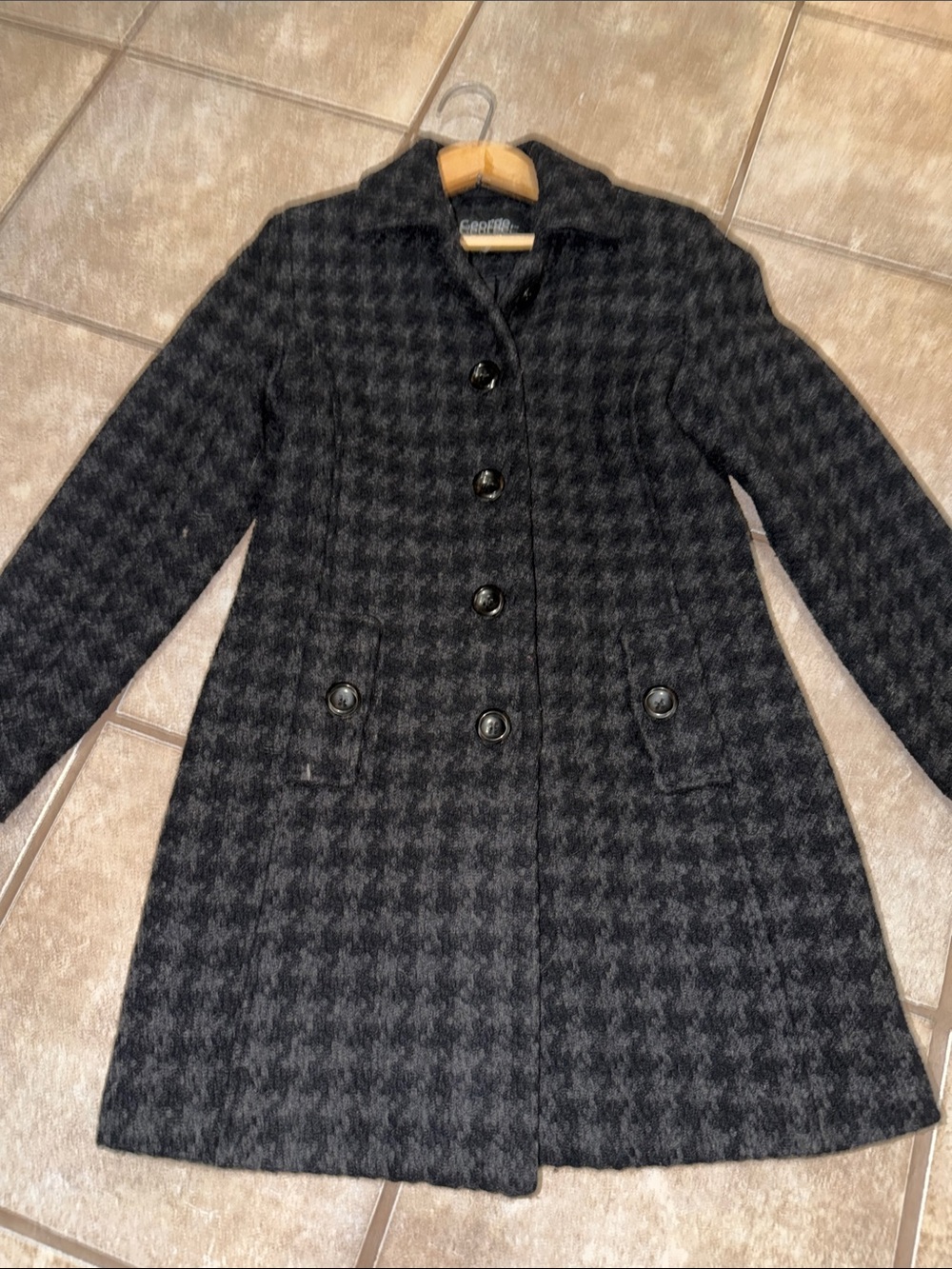 George Black & Charcoal Houndstooth Pea Coat